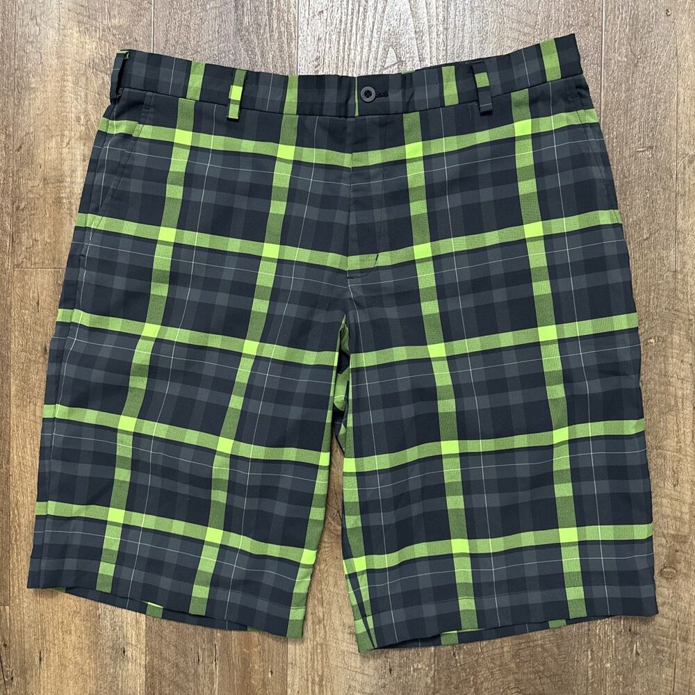 Nike Golf Shorts Dri Fit Black Green Plaid Men’s Size 36